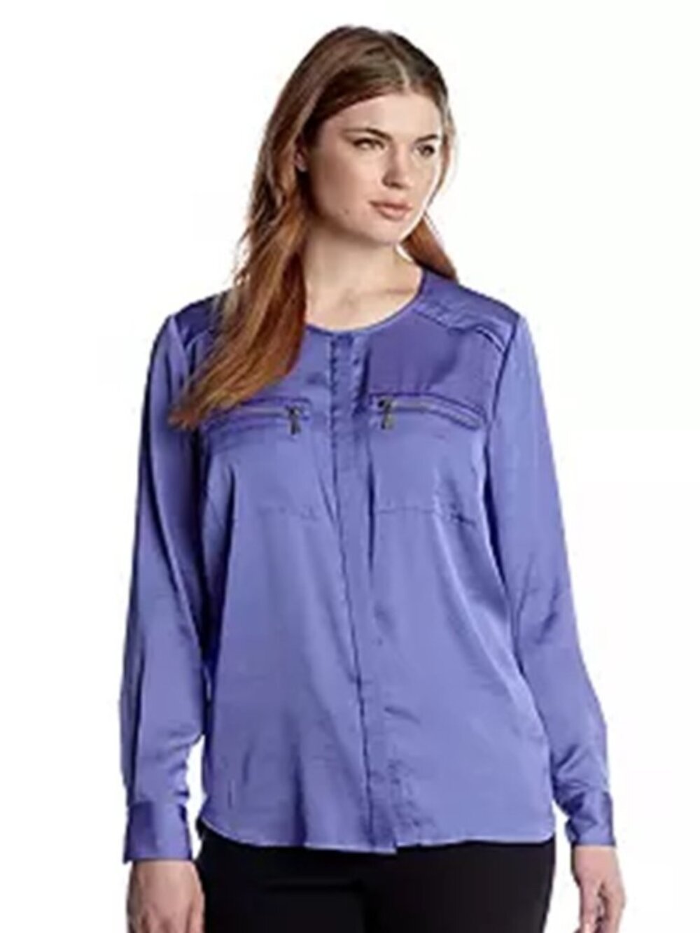 Vince Camuto Plus Size Freesia Long Sleeve Blouse w/Front Zipper Pockets 2X NWT